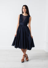 Voile V-Neck Dress in Navy
