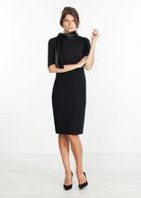 Tie Neck Wool Dress in Black
