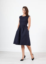 Pleated Rita Dress in Dark Navy
