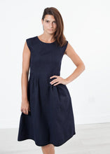 Pleated Rita Dress in Dark Navy
