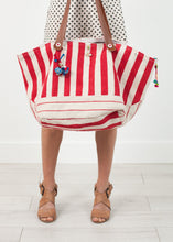Woven Oversized Tote in Red Stripe
