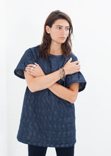 Quilted Mesh Mini Dress in Navy
