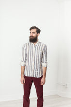Linen Western Shirt in Beige/Blue
